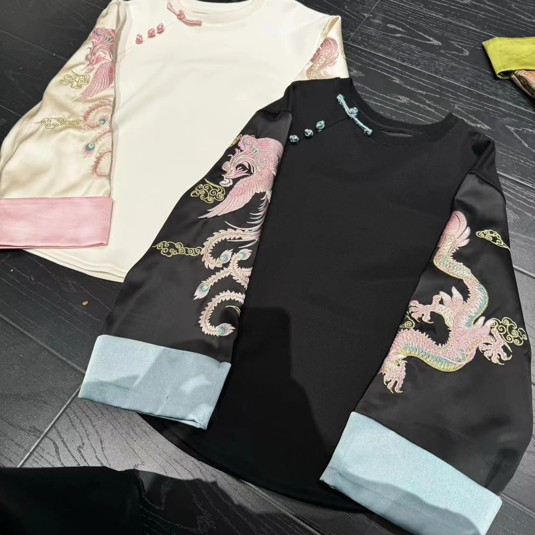 6029#自留款#重工时尚圆领百搭拼接刺绣卫衣打底