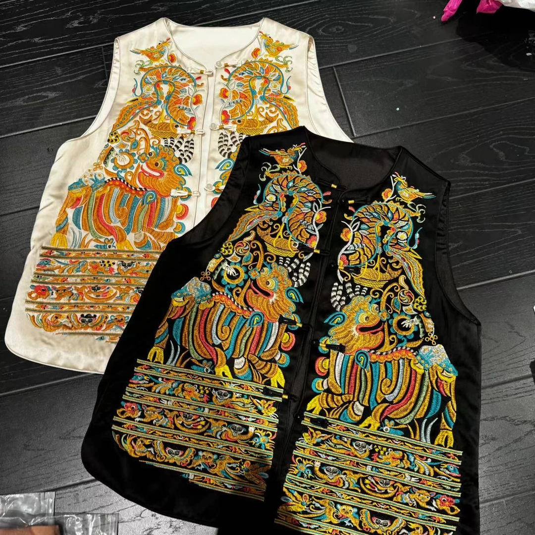 2097#重工国服百万针刺富贵刺绣新中式百搭宽松马甲