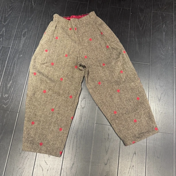 6862#《心心相印》重工休闲百搭显瘦丝绒荷叶边裤子复古时尚宽松