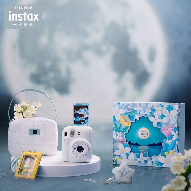 富士instax立拍立得一次成像相机mini12精美礼盒月光茉莉 含10张相纸
