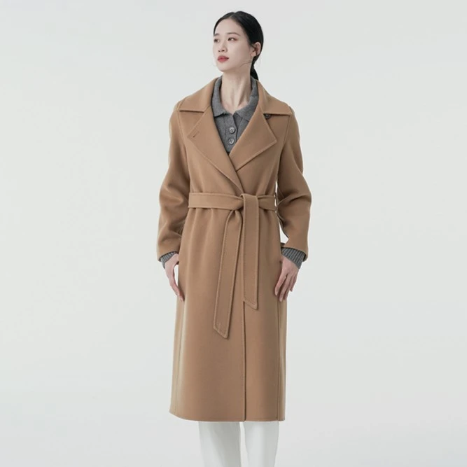 0216长款毛呢双面绒大衣设计师时尚气质高贵气质冬季女士翻领羊绒
