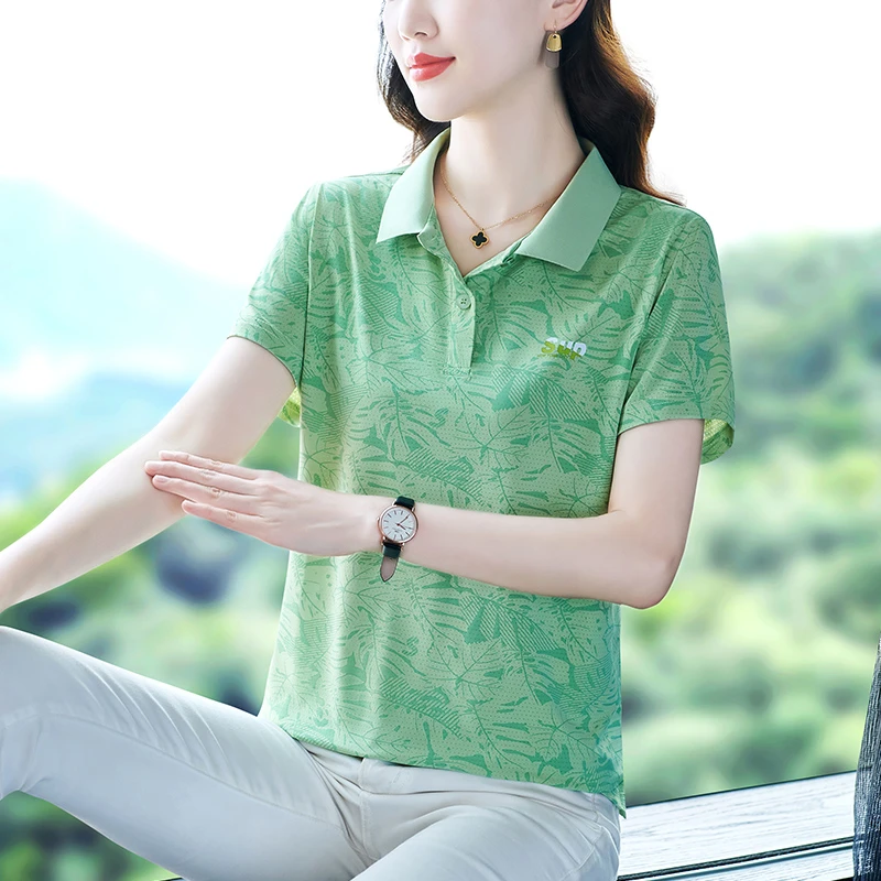 高端货夏装翻领短袖T恤女POLO衫时尚大码休闲运动T恤透气上衣潮