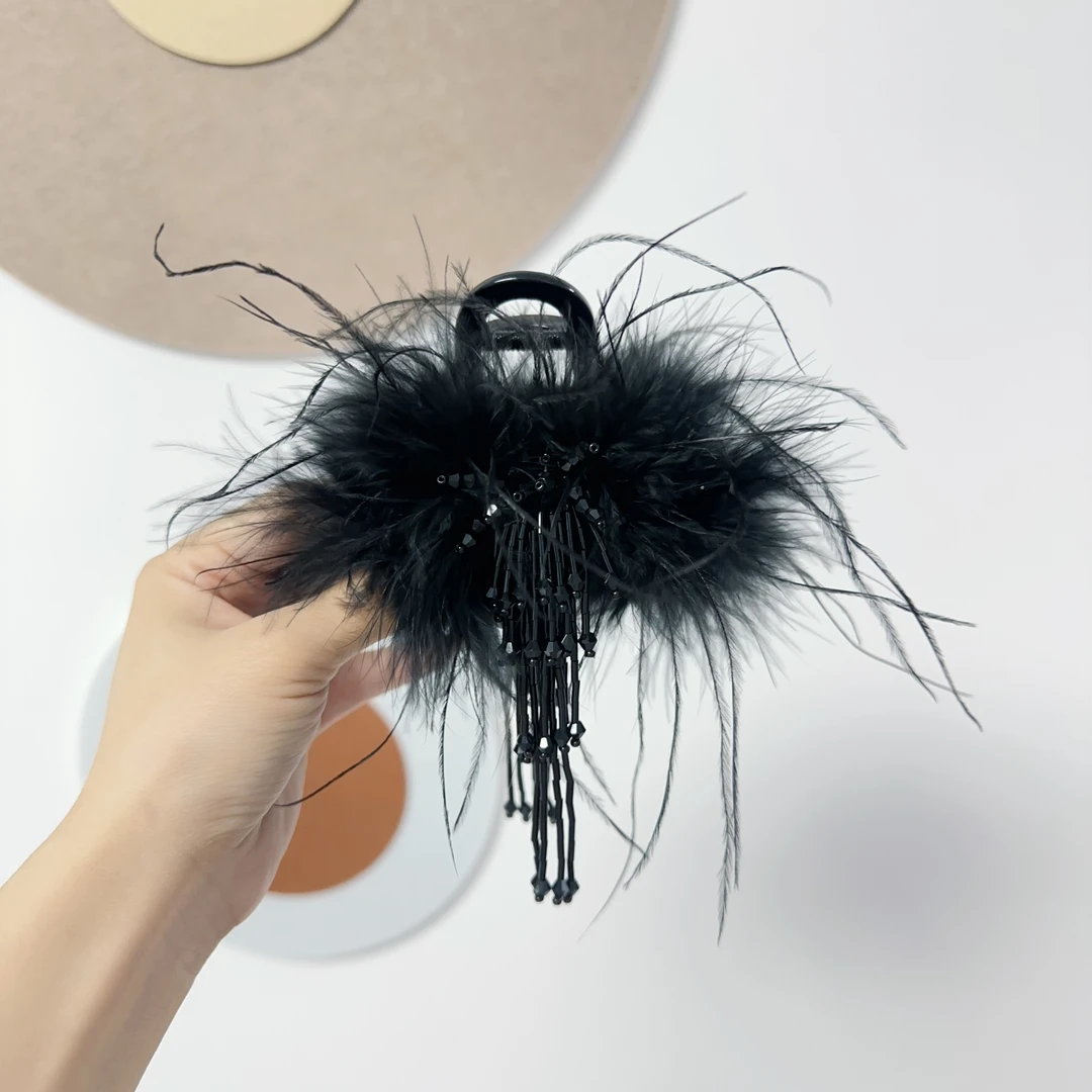韩国ins小众设计氛围感流苏毛茸茸抓夹8cm（带钢印）