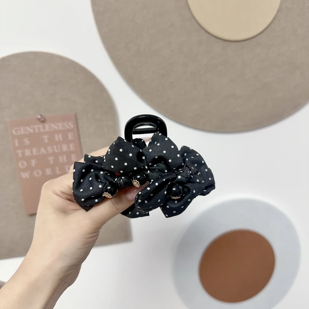 韩国小众设计师气质波点时尚珠珠8cm抓夹（带钢印）