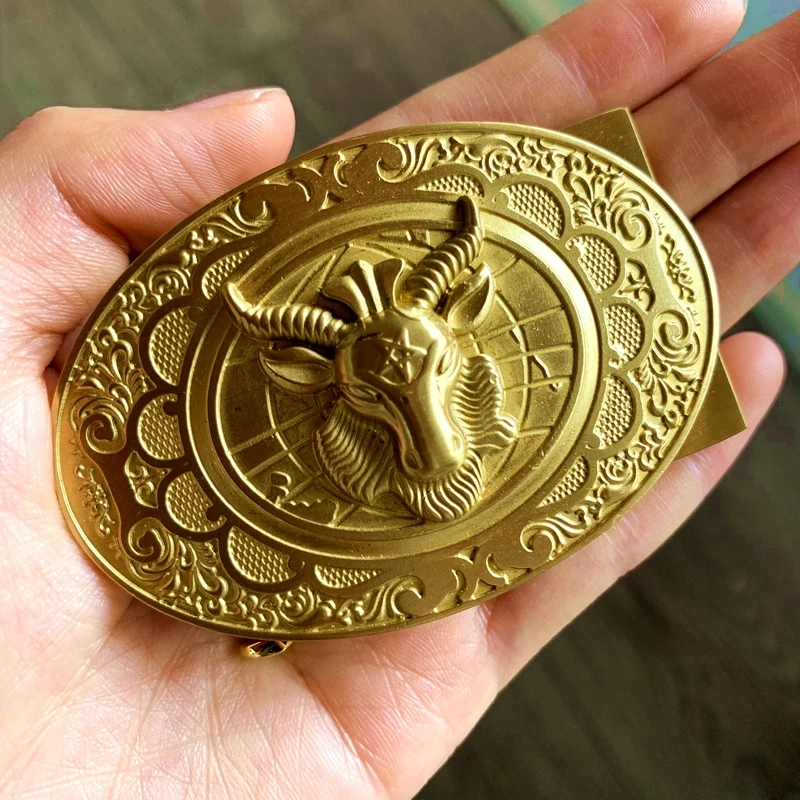 【椭圆羊头】皮带头男外穿自动扣实心黄铜裤带扣头3.5耐磨腰带头