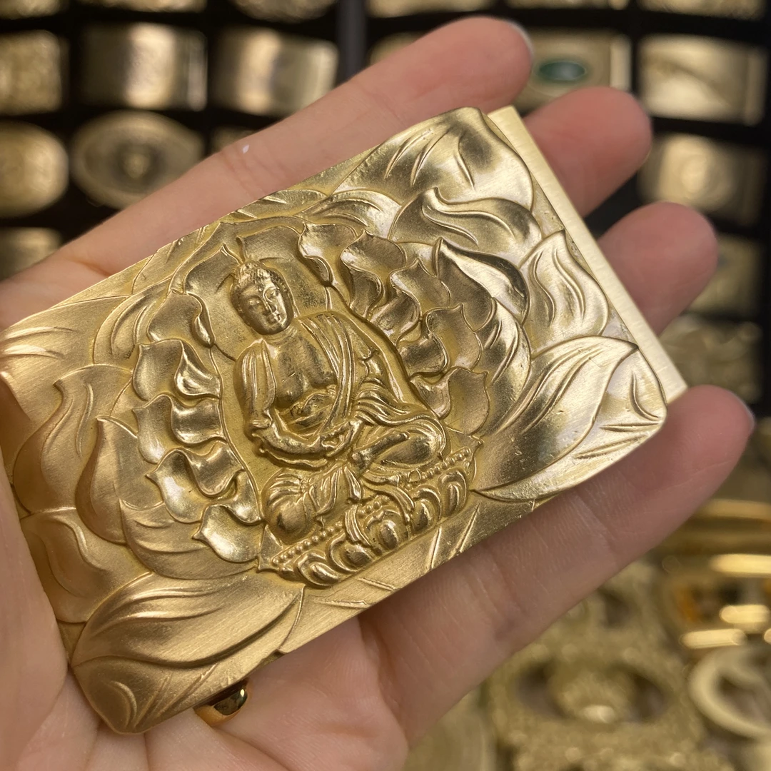 八大守护神佛头皮带头男外穿自动扣实心黄铜3.5耐磨腰带头