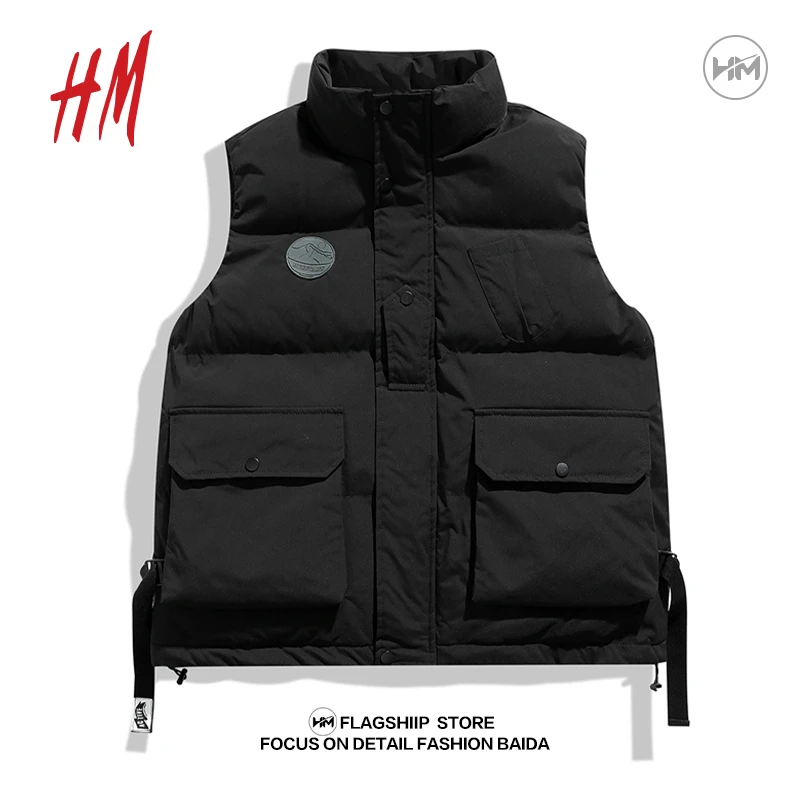 HM马甲男款秋冬季夹棉保暖工装坎肩背心青少年立领潮流加厚外套