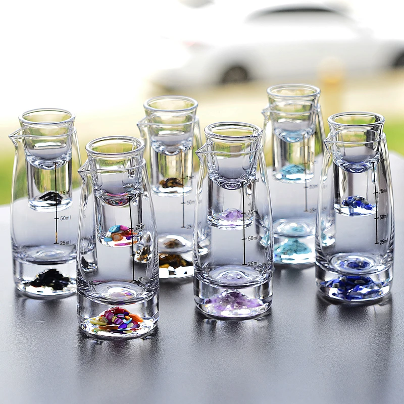 彩山水晶玻璃白酒杯套装高端轻奢刻度分酒器酒壶具家用六色不混杯