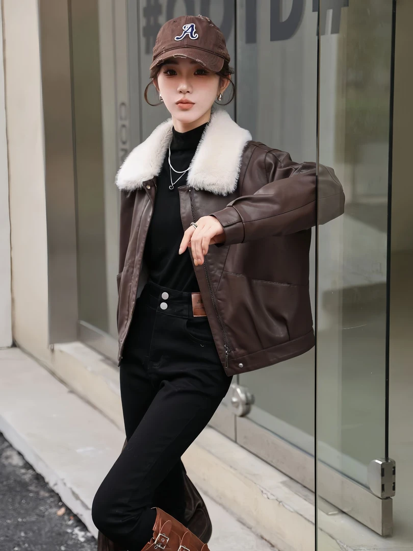 【沐言千初】2023冬季/加绒加厚/新款高端女士短款/保暖毛领外套