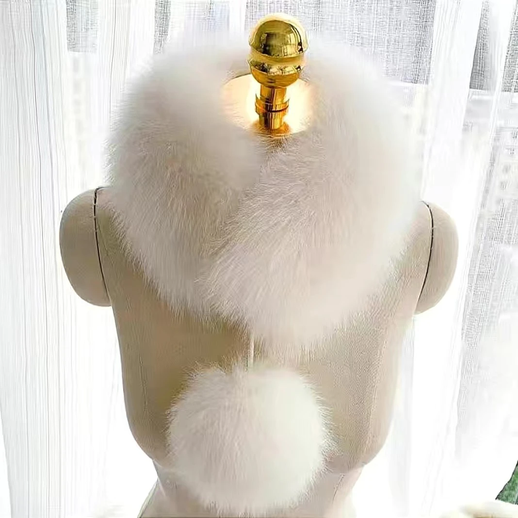 韩版新狐狸毛围巾女秋冬百搭短款大毛球皮草磁铁吸扣真毛围脖气质