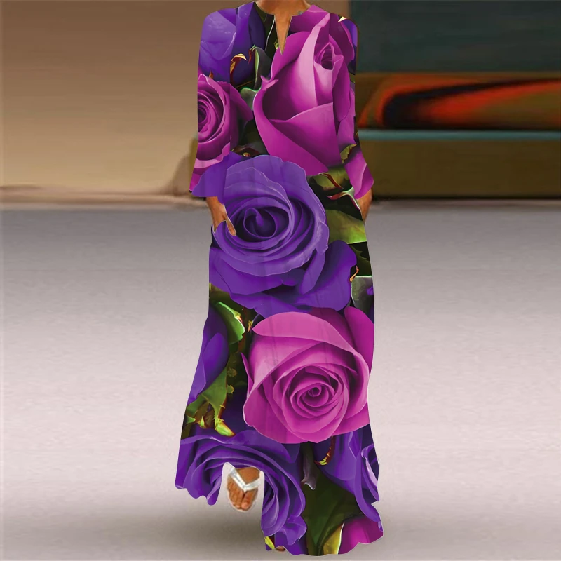 舞台走秀表演礼服 海边旅游沙滩裙 2025春天新款V领口袋长袖长裙