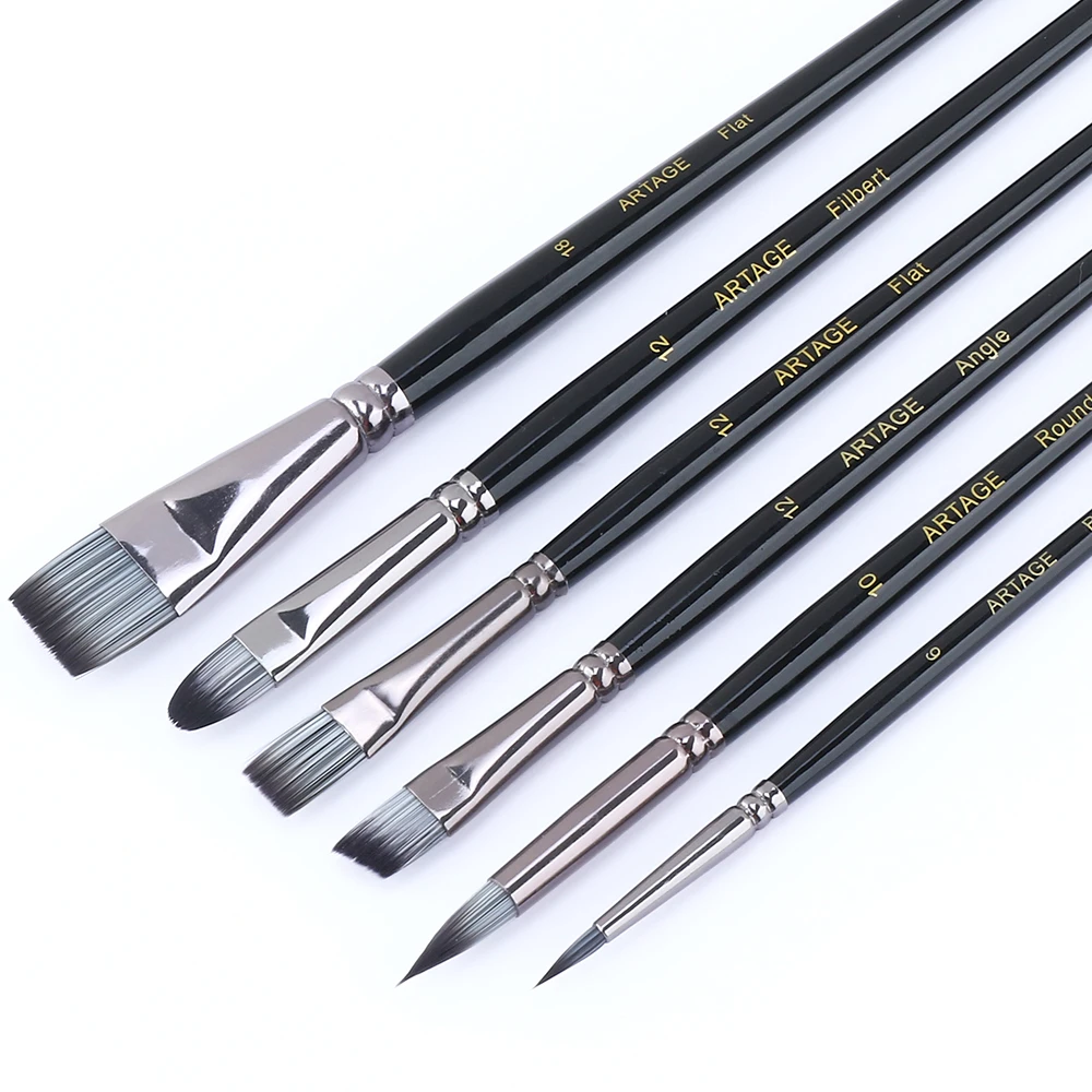 【直播】外贸款6支套装黑杆多笔头尼龙画笔水粉水彩丙烯油画笔