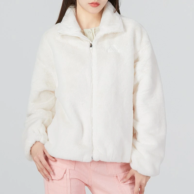 Adidas阿迪达斯外套女仿貂皮毛绒保暖立领时尚百搭运动夹克HM7102