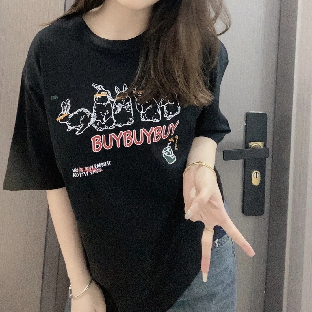 百分之百纯棉短袖T恤女新款潮牌ing百搭上衣宽松打底显瘦透气