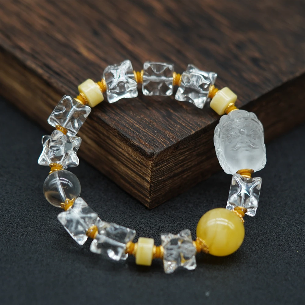 【冰糖雪梨】  原创设计款配黄CC梅尔卡巴白水晶手串（多样性发一）