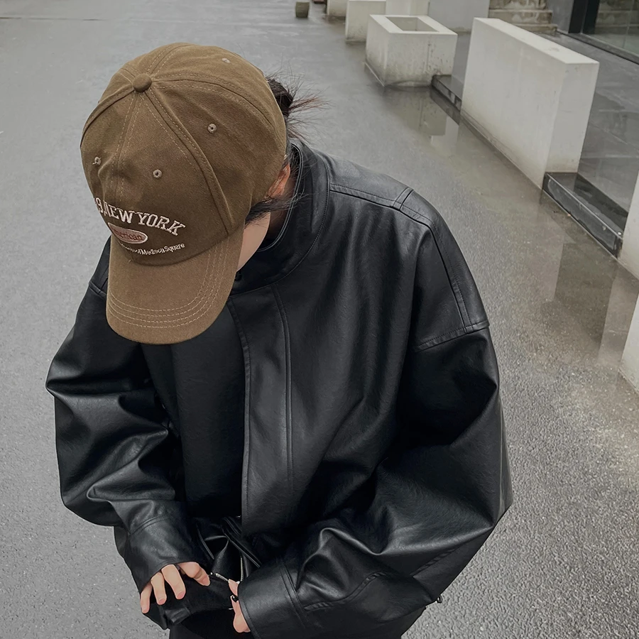 SIXI四喜家春季 机车少女 廓形帅气立领皮衣外套女宽松显瘦夹克