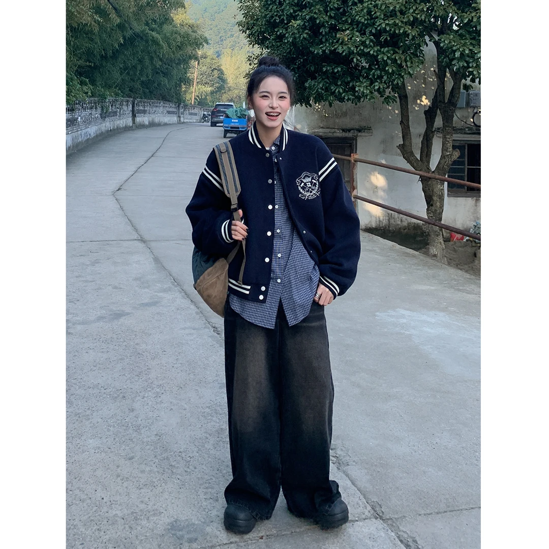 SIXI四喜家 巴黎旧刊 水洗做旧黑灰阔腿牛仔裤女秋冬直筒休闲裤