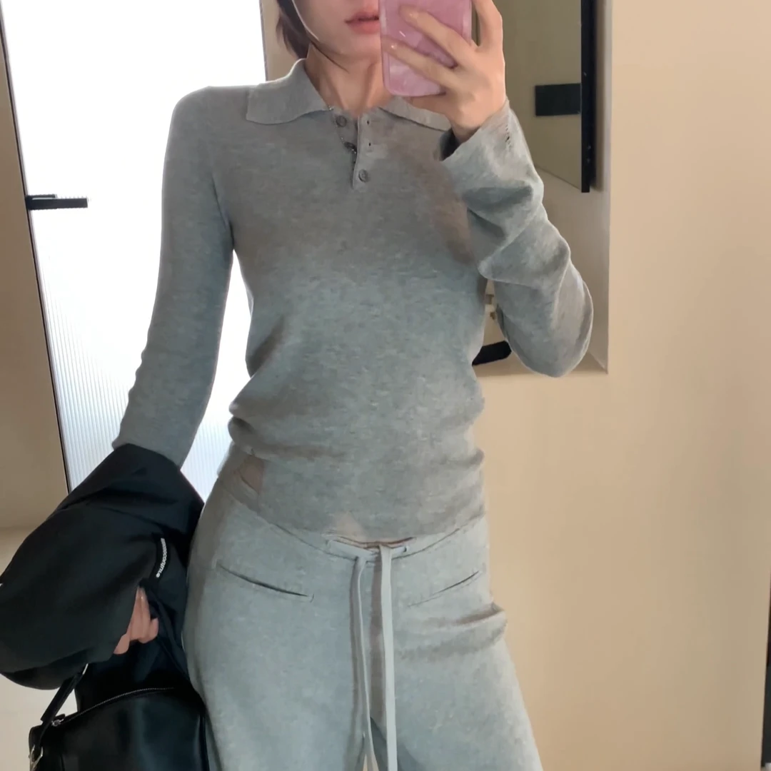 LA 灰色 小众毛边polo翻领 针织26659