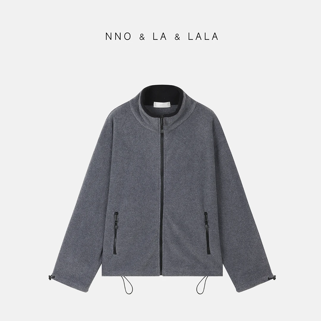 LA oversize 立领 灰色摇粒绒 外套25747