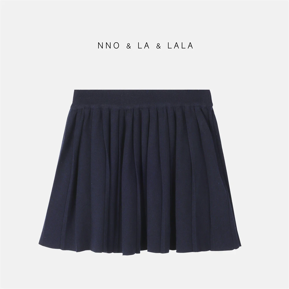 LA 知识份子风 蓝色百褶 针织半身裙  26690