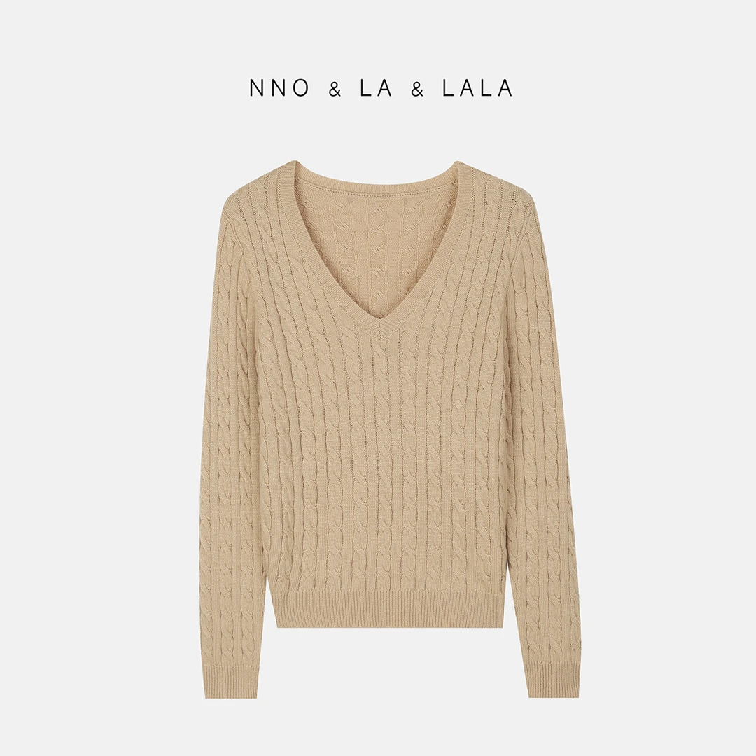 LA 麻花 V领套头毛衣26683