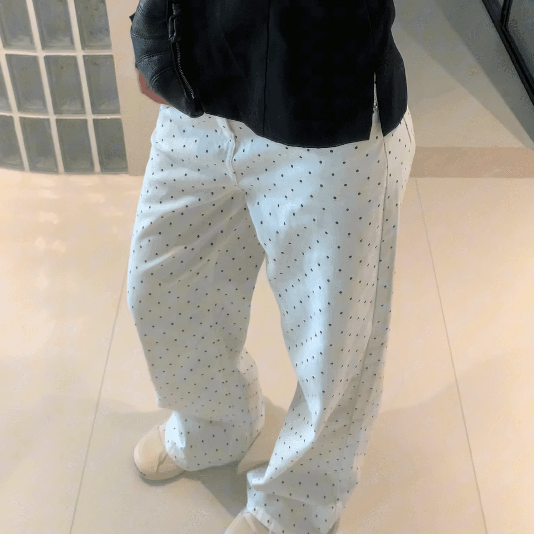 慵懒调调 白色 点点阔腿牛仔裤  25530