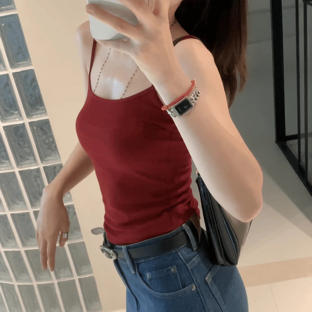 高品质 定制面料 烂番茄色 吊带背心  26256（正反两穿）
