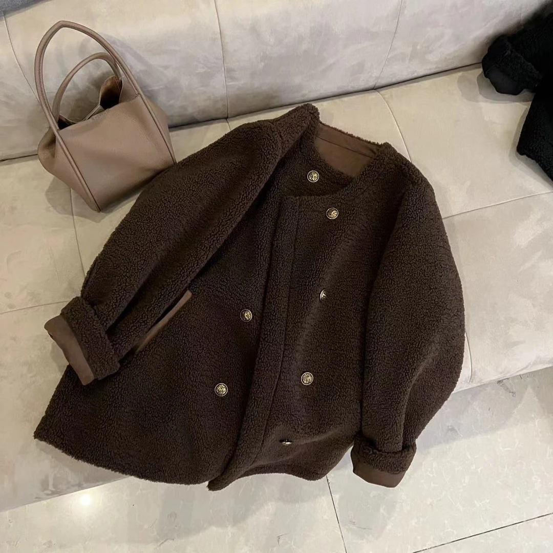 23268-软糯毛呢外套秋冬短款皮毛一体宽松外套