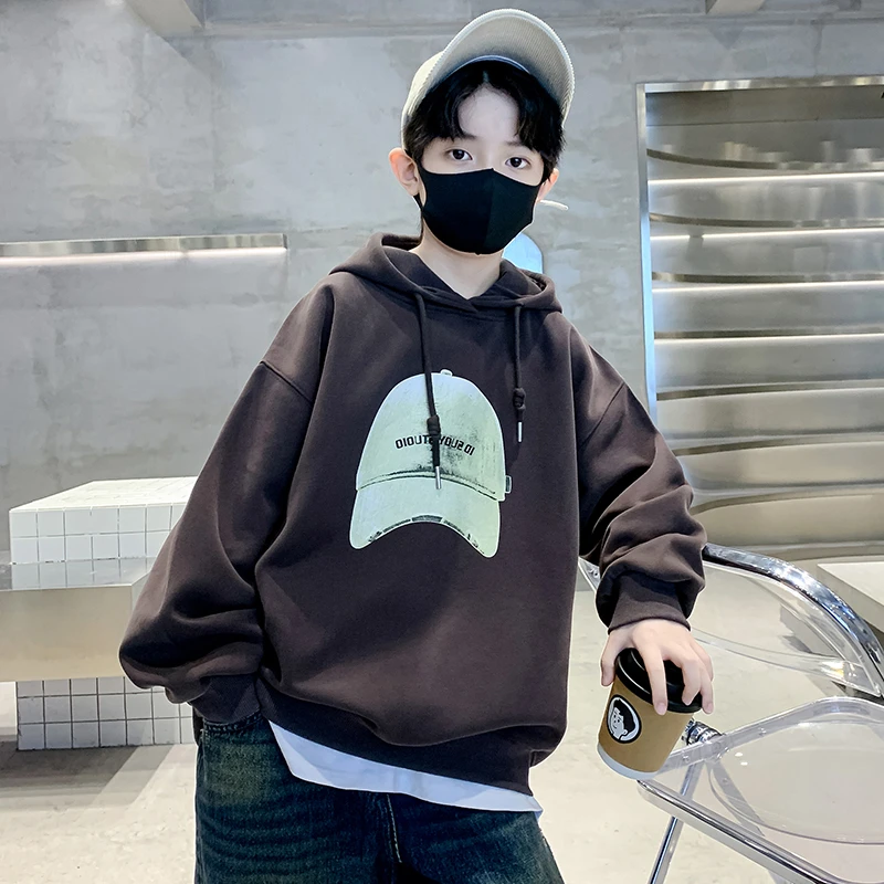 男童宽松卫衣春秋款青少年2024中大童连帽上衣韩版宽松儿童洋气潮