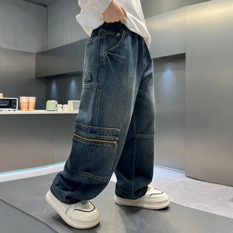 男童牛仔裤春秋2024中大童休闲韩版长裤宽松儿童秋季直筒裤洋气潮