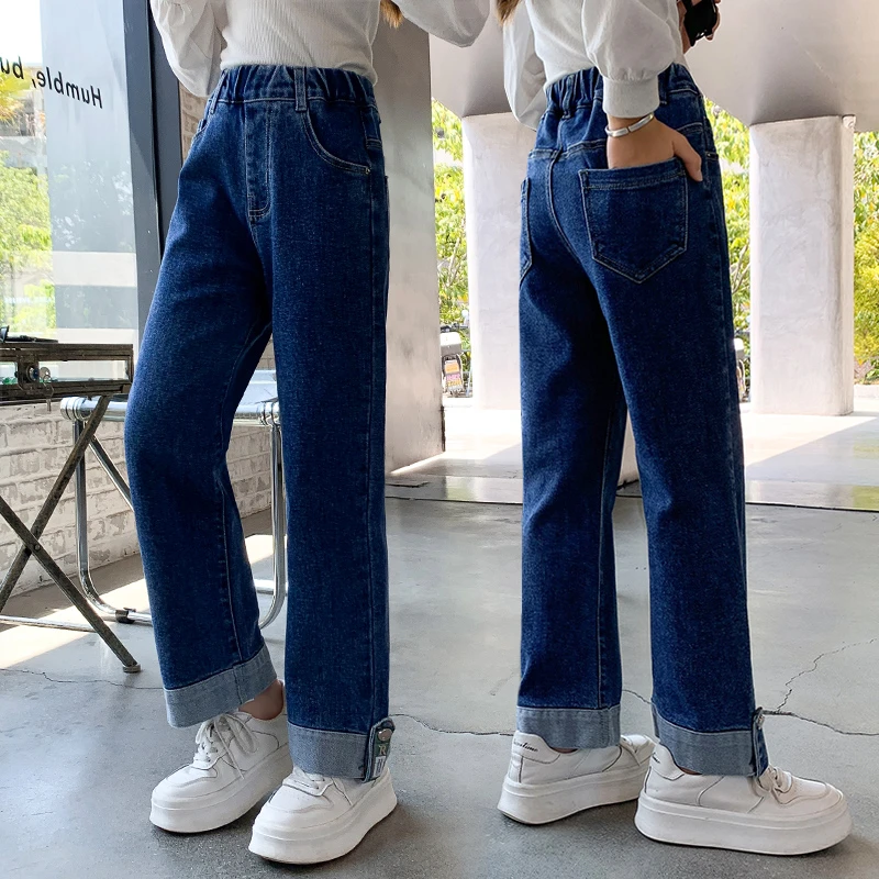 女童牛仔阔腿裤春秋款宽松2023新款中大童儿童休闲长裤女孩时髦裤