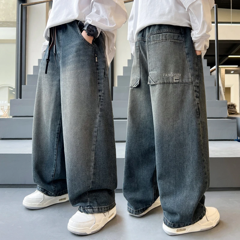 男童直筒牛仔裤春秋2024中大童休闲韩版长裤宽松儿童秋季裤子洋气