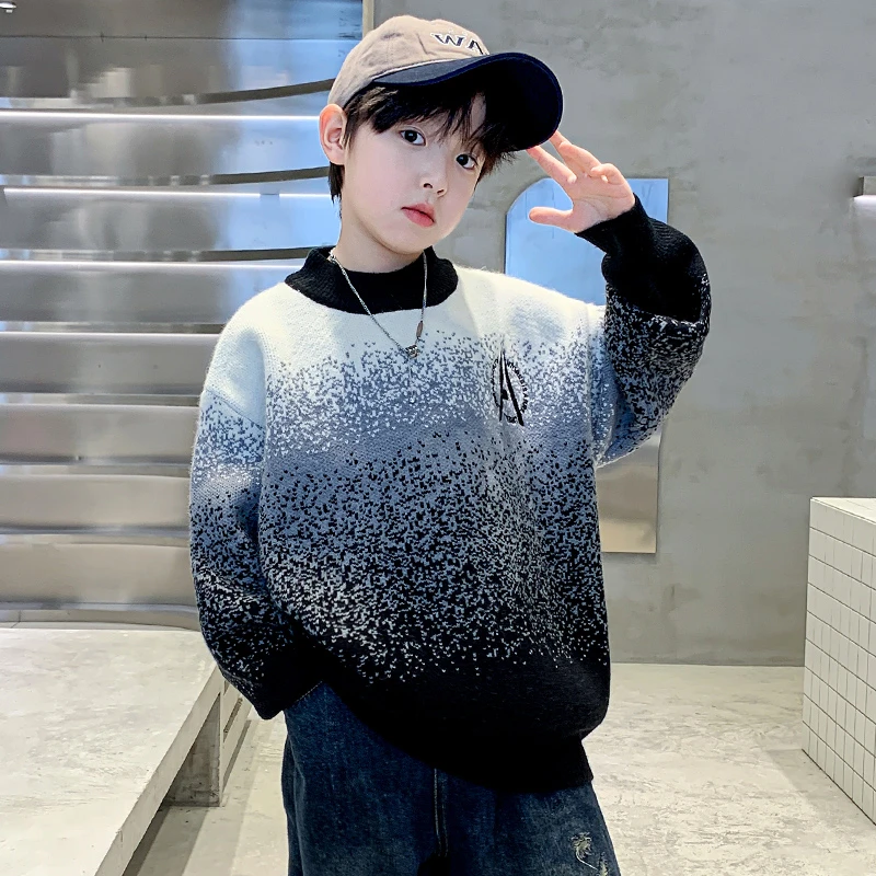 男童毛衣秋冬渐变2024中大童洋气针织删帅气套头儿童秋季上衣洋气