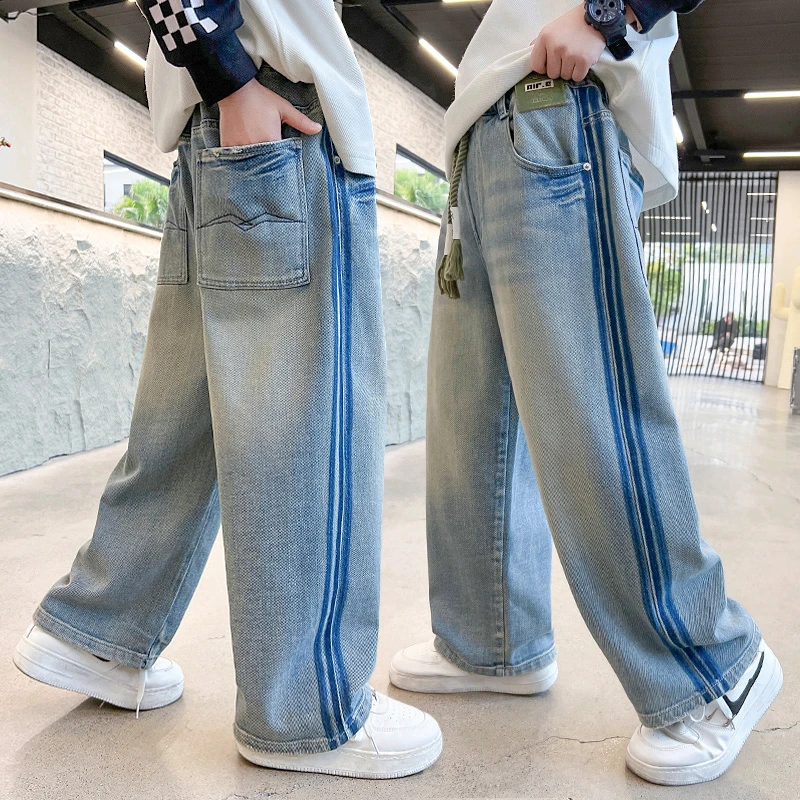 男童牛仔阔腿裤春秋2024中大童休闲长裤宽松儿童直筒裤子洋气潮流