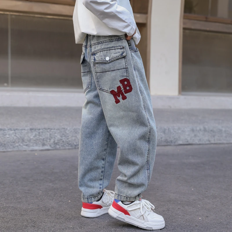 男童牛仔裤春秋2024中大童休闲长裤宽松洋气儿童裤子韩版春季潮流