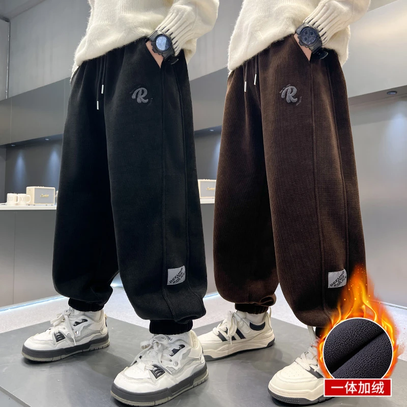 男童裤子加绒加厚秋冬2024中大童长裤宽松儿童冬季休闲裤保暖洋气