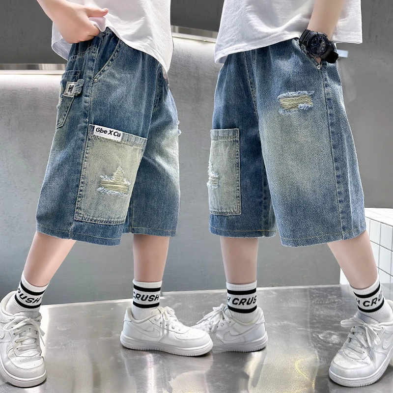 男童牛仔短裤夏季薄款2024中大童休闲七分裤宽松儿童中裤韩版洋气