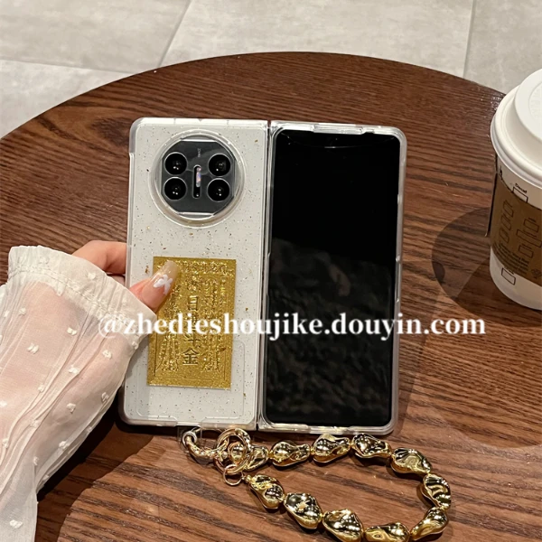 适用华为matex5折叠屏手机壳x5新款高级国风个性文字日进斗金链条