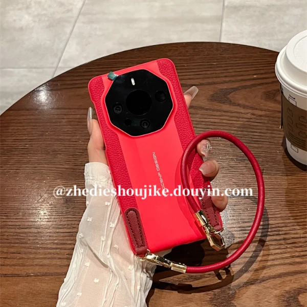 适用华为mate60rs非凡大师手机壳60pro素皮绳子50RS保时捷40全包