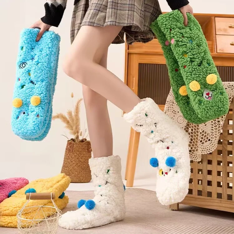 羊羔绒袜子女秋冬季加绒加厚暖脚居家睡觉保暖毛绒月子产后地板袜