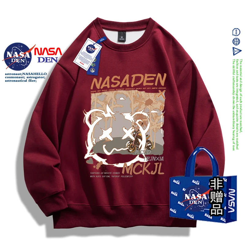NASA联名秋季新款圆领美式卫衣男潮牌印花时尚长袖潮流套头上衣服