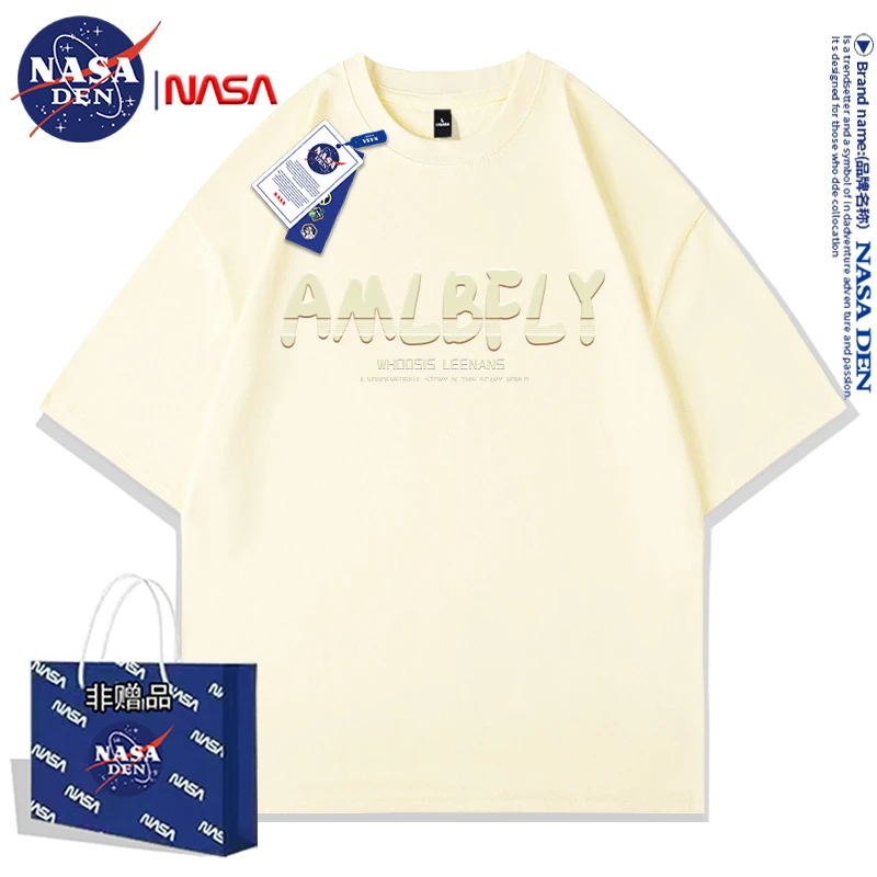 NASA联名新款纯棉短袖女t恤衫夏季潮流印花五分袖韩版情侣款上衣