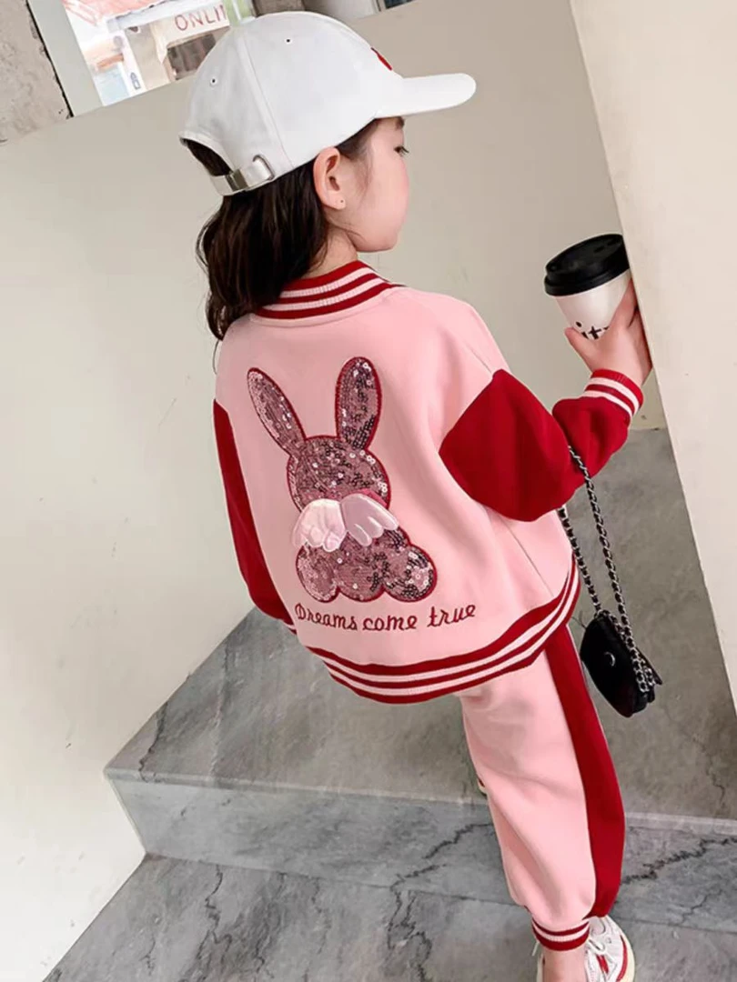 ZX女宝宝春季亮片兔棒球服套装2025春秋款女童套装WL-G-C18
