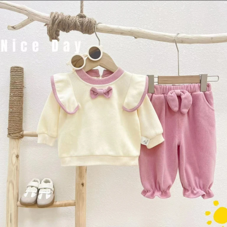 【不加绒】女宝春秋套装单款衣服飞边蝴蝶结甜美两件套装WL-G-A04