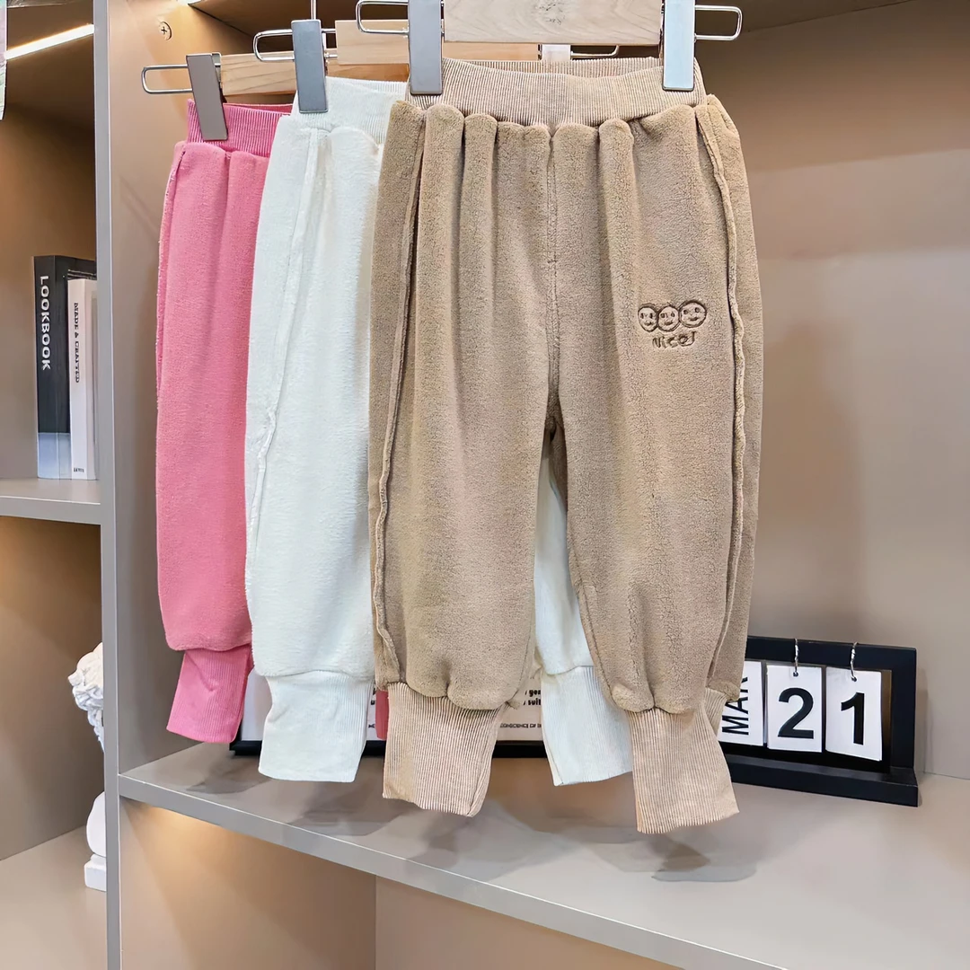 【加绒】秋冬季新款加绒裤宝宝三个笑脸百搭软糯裤ZS-W-D01