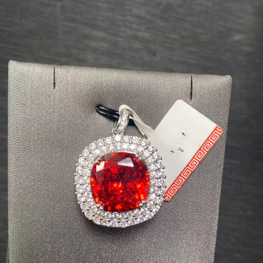 合金合成锆石吊坠 气质轻奢时尚红色挂坠镶嵌满钻坠链584