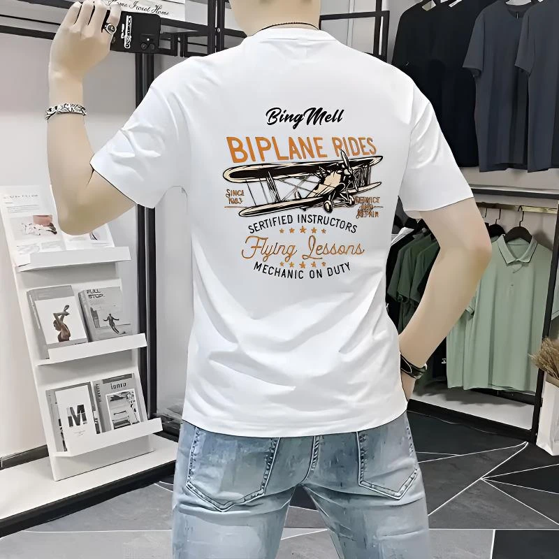 短袖t恤男款修身2024夏季新款潮流时尚印花半袖上衣休闲帅气百搭