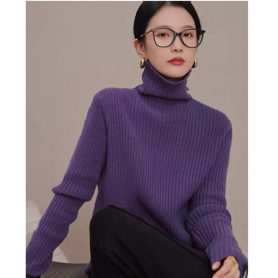 重磅加厚100%纯羊毛 高领纯色秋冬宽松时尚针织慵懒风百搭