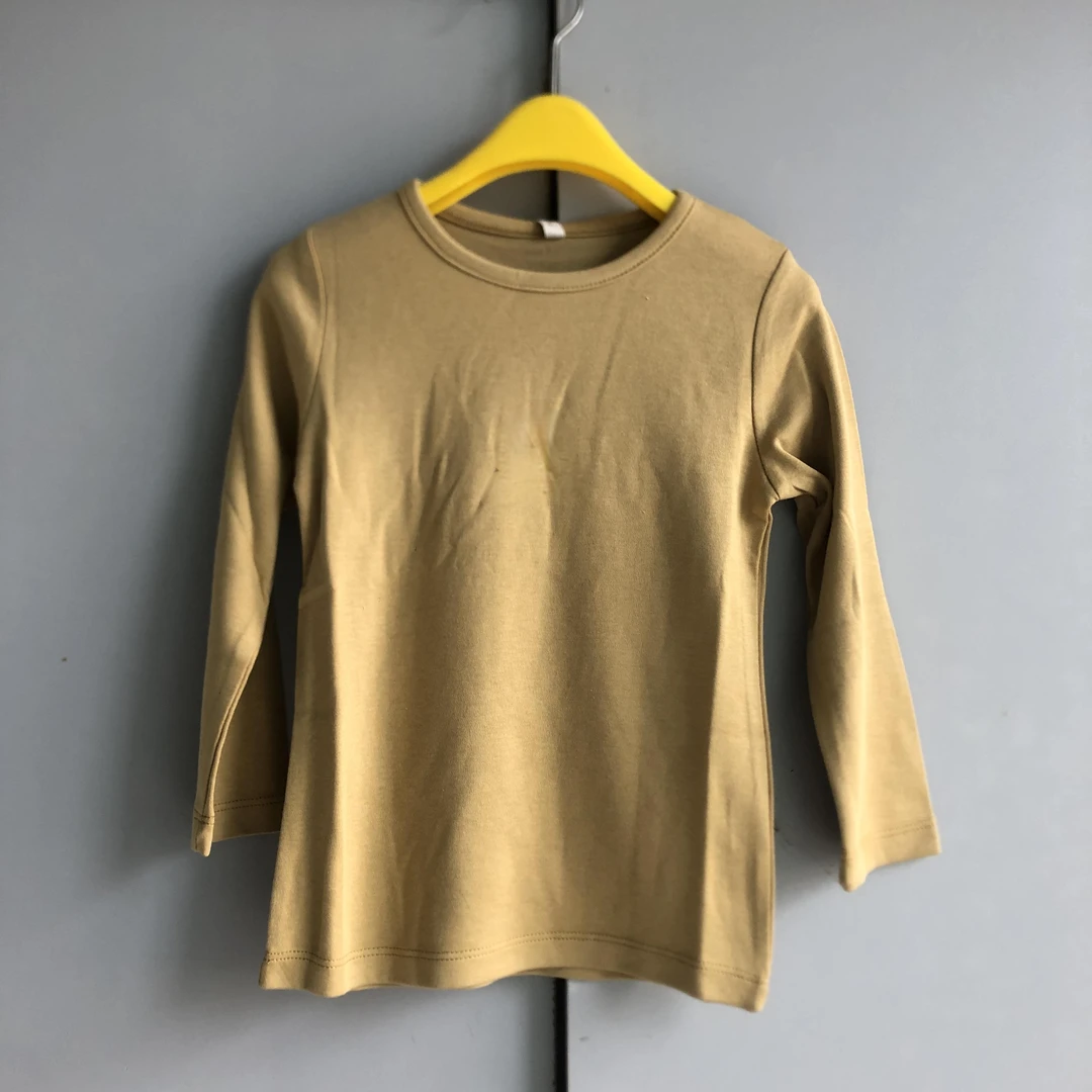 时尚舒适百搭儿童打底衣黄色高领长袖上衣秋冬打底衫纯色圆领套头