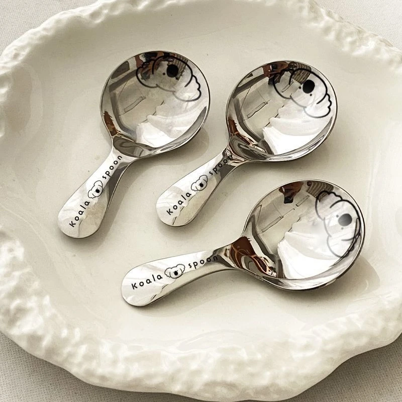 新款不锈钢短柄圆勺家用便携式餐勺甜品勺调味勺儿童创意可爱饭勺